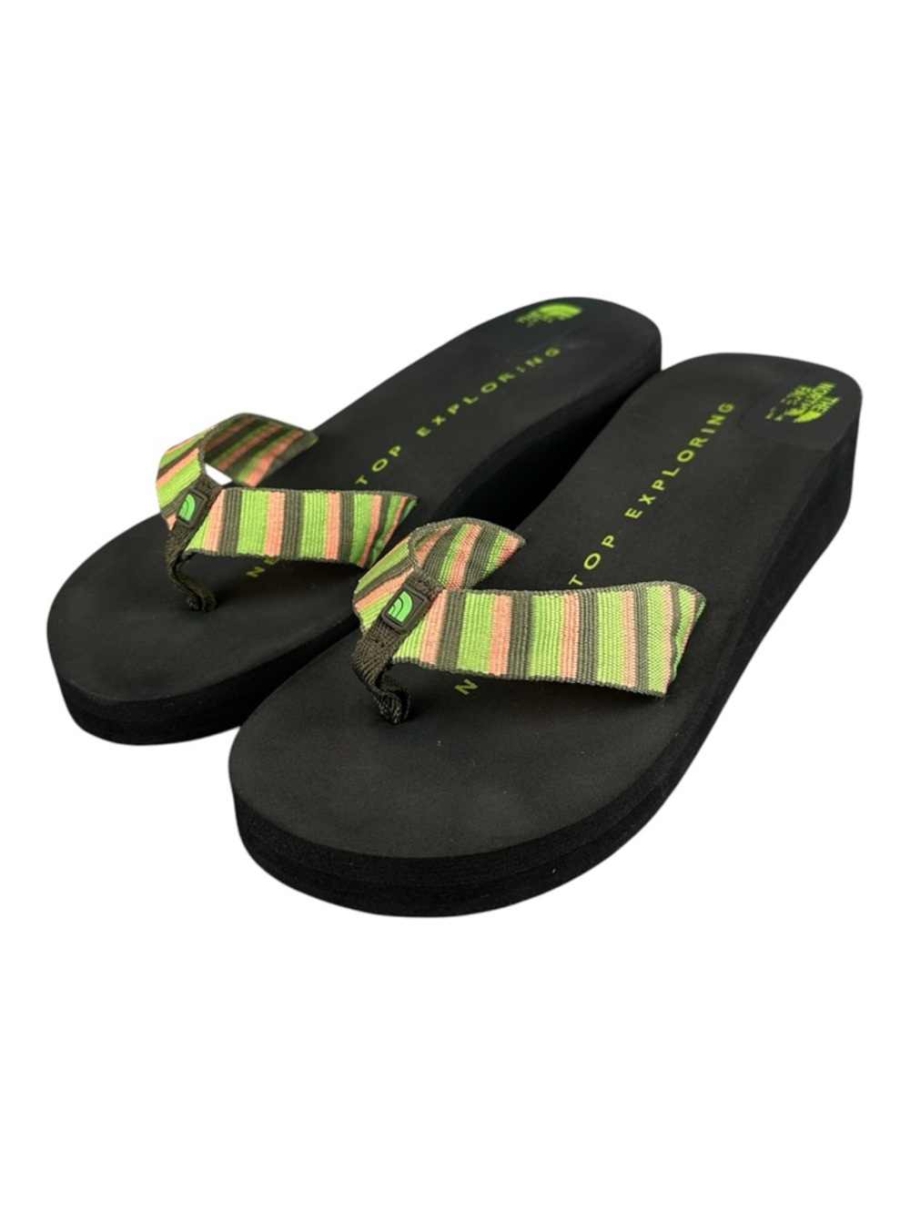 The North Face Wohelo Wedge Flip Flops Women's 6 Boho Woven Stripe Sandals Green
